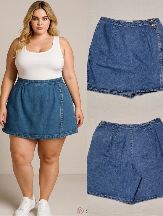 Vintage Pants - Willow Ridge Vintage 90s Mid-Wash Stone Wash High Waisted Denim Short Wrap Short